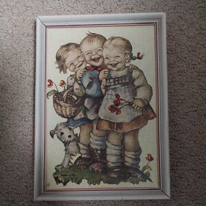 Hummel 1948 Framed Laughing Children Print 4.5"X6.25"